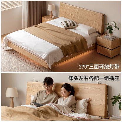实木床现代简约橡木悬浮床卧室箱体床多功能双人床
