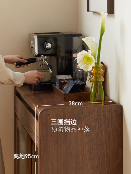 实木餐边柜现代简约储物柜黑胡桃木碗柜茶水柜客厅边柜