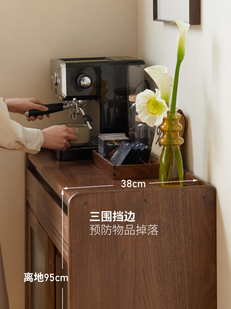 实木餐边柜现代简约储物柜黑胡桃木碗柜茶水柜客厅边柜