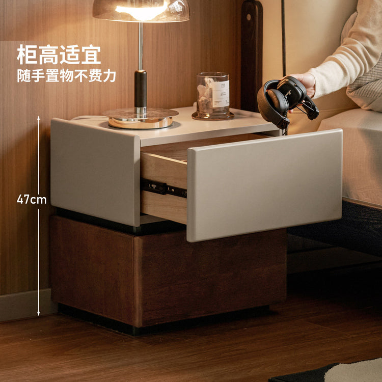实木床头柜现代简约储物柜卧室灰色收纳柜胡桃色柜子