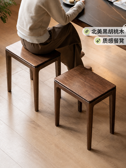 全实木凳子餐厅简约黑胡桃木餐凳现代原木化妆凳板凳
