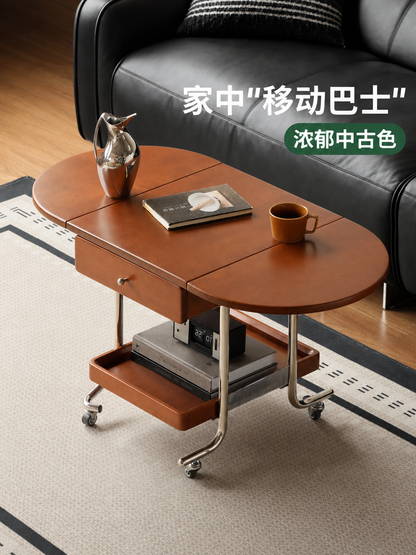 实木茶几客厅复古沙发边几中古风移动推车折叠茶台