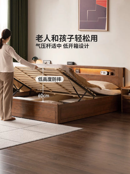 实木床现代简约橡木1.5米1.8储物箱体床北欧卧室双人大床