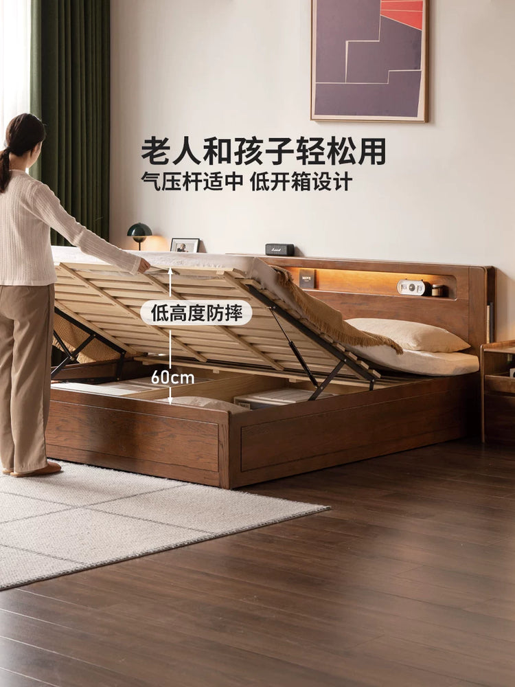 实木床现代简约橡木1.5米1.8储物箱体床北欧卧室双人大床