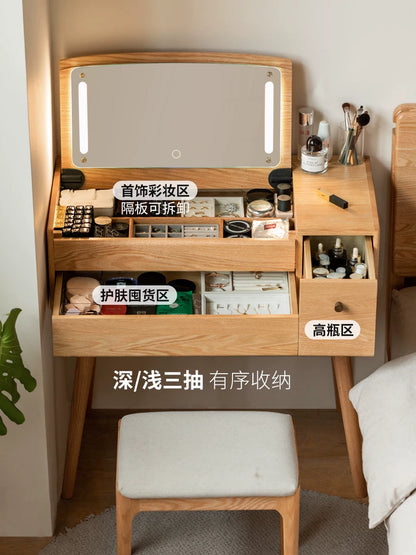 实木化妆桌日式翻盖梳妆台现代简约小户型橡木卧室化妆台
