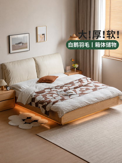 实木箱体床储物床大象耳朵悬浮床软靠床小户型橡木收纳床