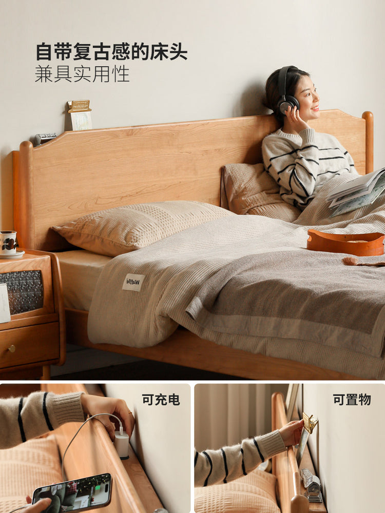 全实木床现代简约樱桃木1.5米1.8双人床小户型主卧室大床