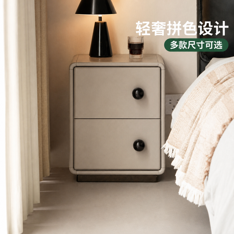 实木床头柜现代简约储物柜卧室床边灰色边几收纳柜