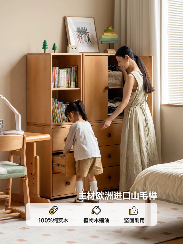 实木儿童斗柜卧室现代简约抽屉柜原木风床尾储物柜