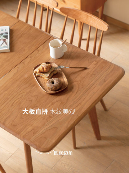 实木伸缩餐桌樱桃木饭桌中古风靠墙桌子小户型办公桌