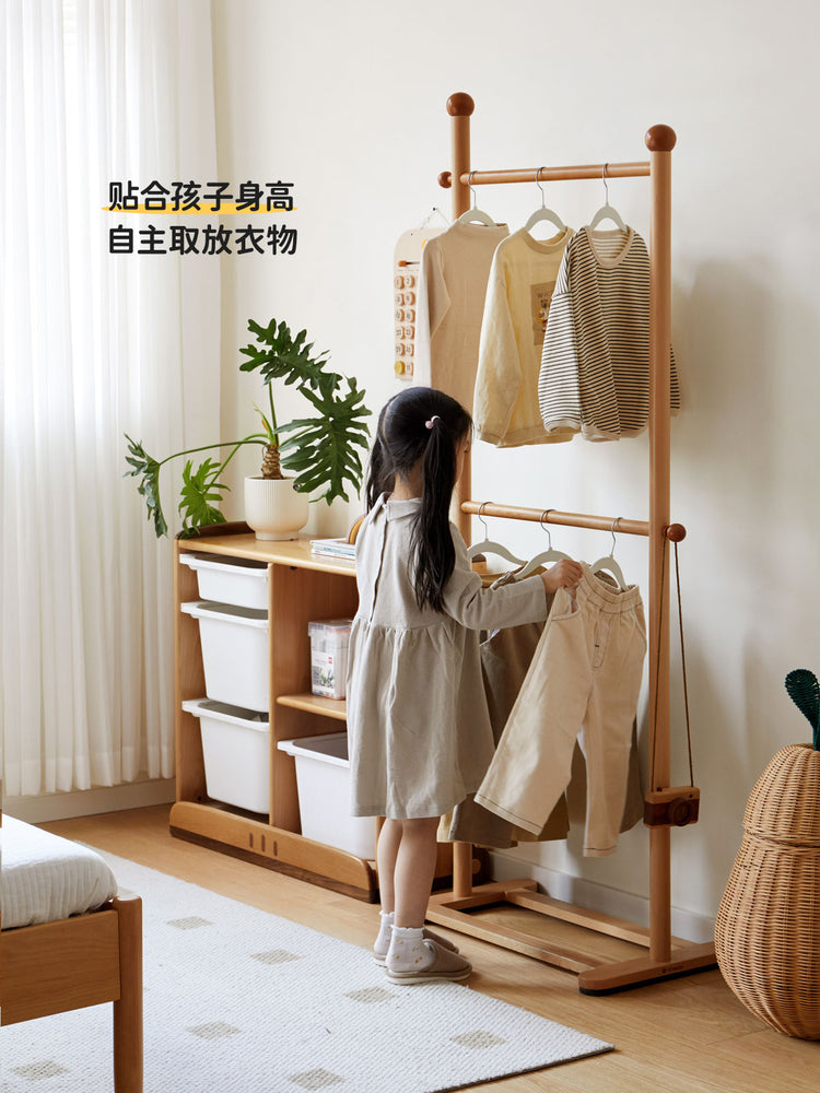 实木衣帽架儿童卧室简约原木挂衣架落地立式衣服收纳架子