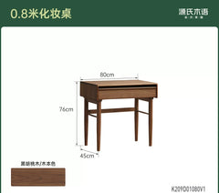 Solid Wood Makeup Vanity, Light Luxury Bedroom Skeleton-Line Dressing Table, Black Label Black Walnut Vanity Table