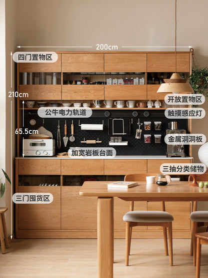 实木餐边柜大容量樱桃木茶水柜高柜黑标靠墙收纳柜碗柜