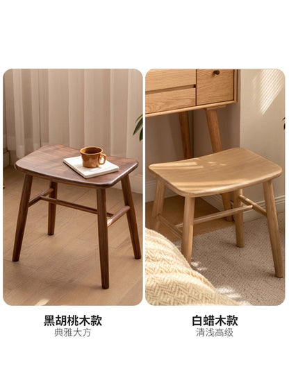 实木化妆凳简约卧室橡木梳妆凳化妆间创意弧面小凳子
