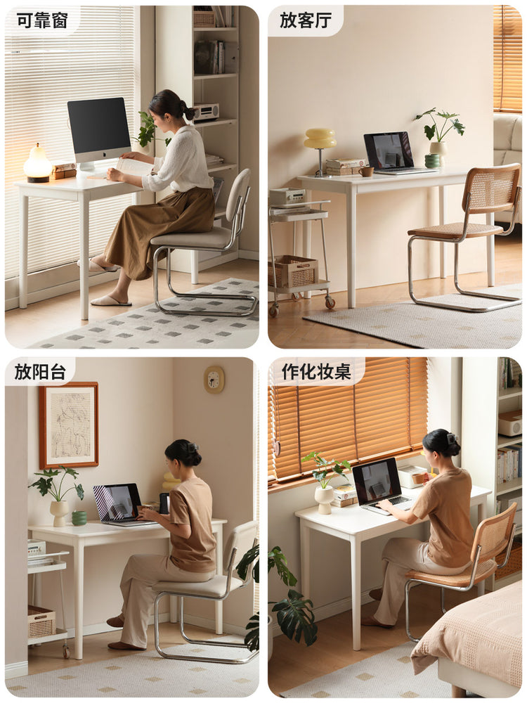 实木书桌书房电脑桌靠墙办公桌白色写字桌法式化妆桌