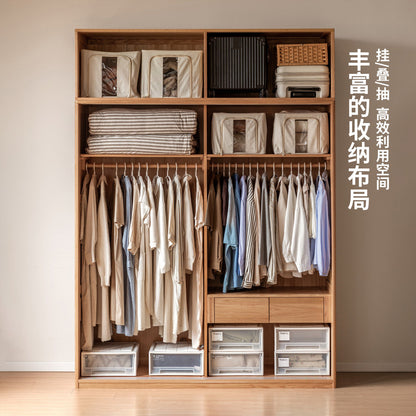 实木衣柜卧室橡木推拉门衣橱挂式白蜡木收纳落地柜