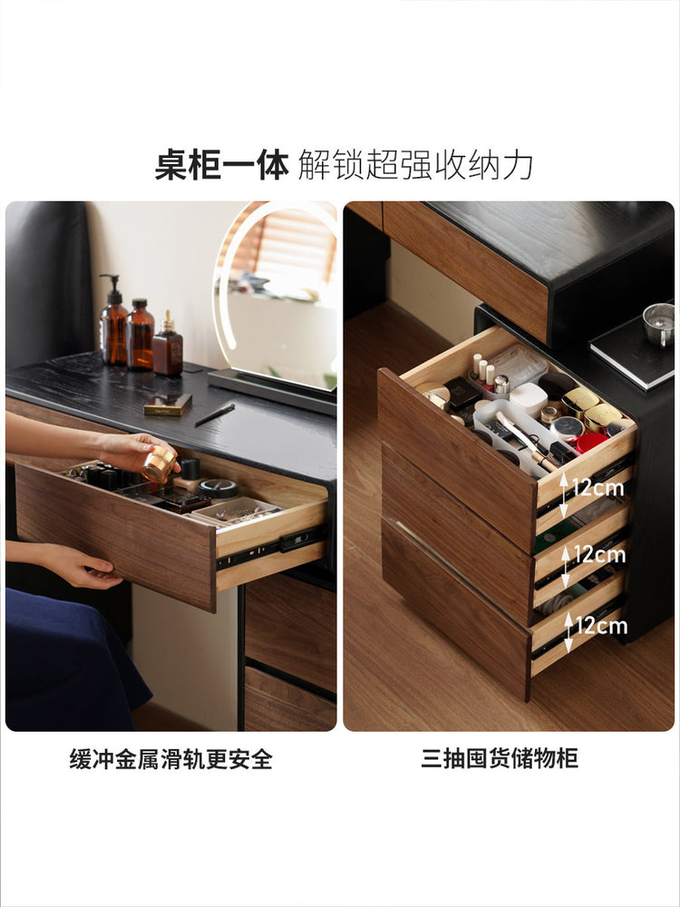 实木化妆桌意式轻奢黑胡桃木化妆台卧室旋转梳妆台