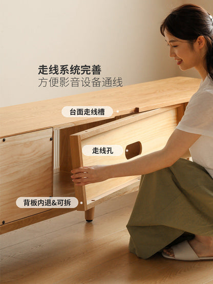 实木电视柜现代简约橡木客厅储物柜小户型原木地柜