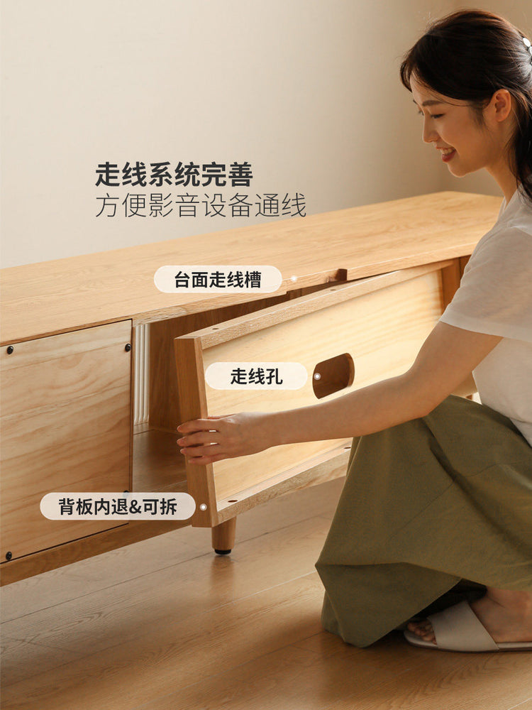 实木电视柜现代简约橡木客厅储物柜小户型原木地柜