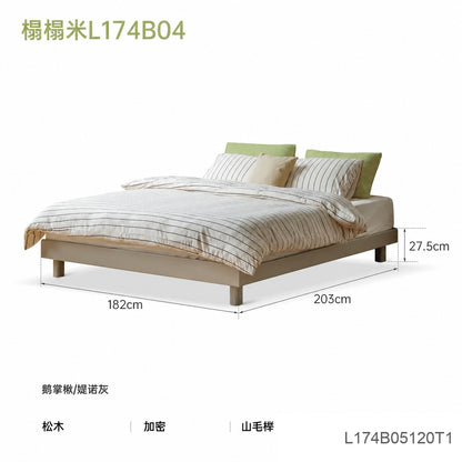 实木床简约灰色无床头床小户型卧室榻榻米落地双人床