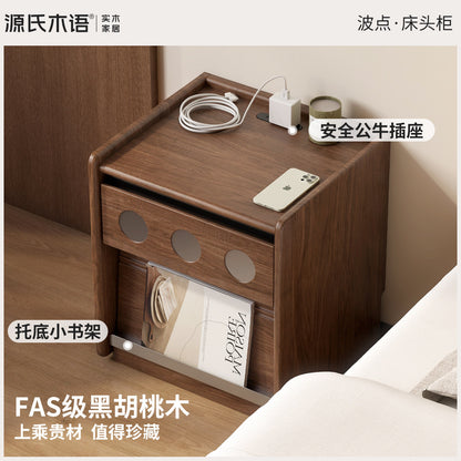 实木床头柜卧室中古风黑胡桃木储物柜多功能收纳柜