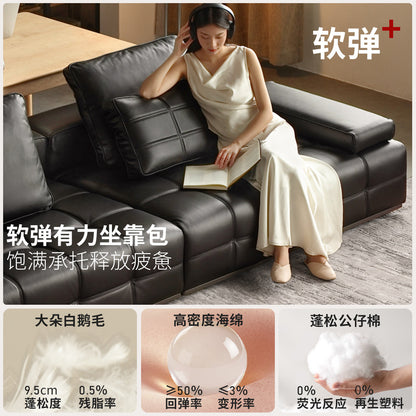 真皮沙发客厅意式极简黑色直排头层黄牛皮劳伦斯沙发