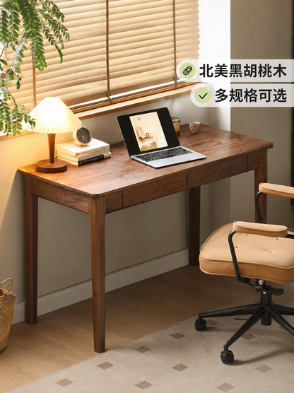 实木书桌带抽屉新中式黑胡桃办公桌写字桌小户型窄桌子