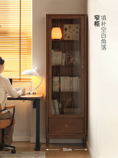 实木书柜带玻璃门黑胡桃木书架自由组合展示柜客厅陈列柜