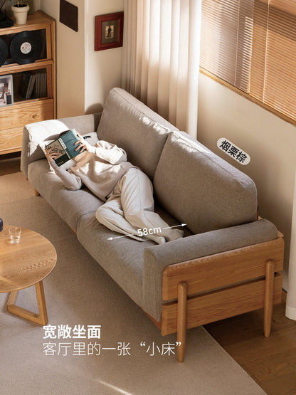 全实木现代简约客厅直排橡木小户型高靠背沙发