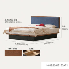 实木床卧室齐边软靠床中古风悬浮箱体床储物真皮床