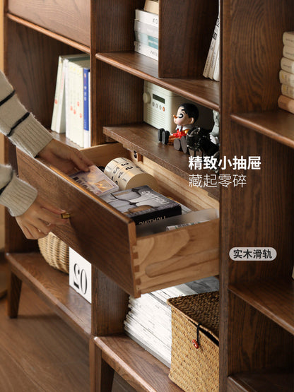 实木书柜现代简约书房开放收纳柜胡桃色橡木组合置物柜子