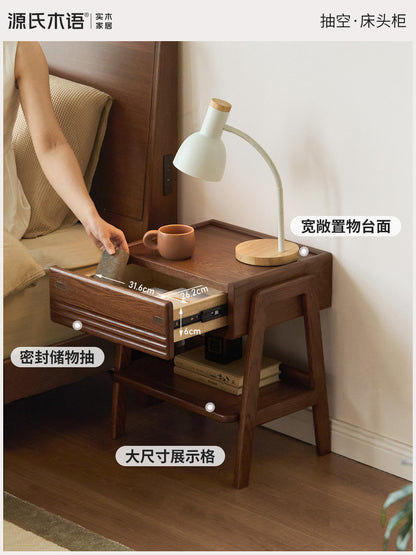 实木床头柜现代简约橡木储物柜卧室胡桃色置物柜子