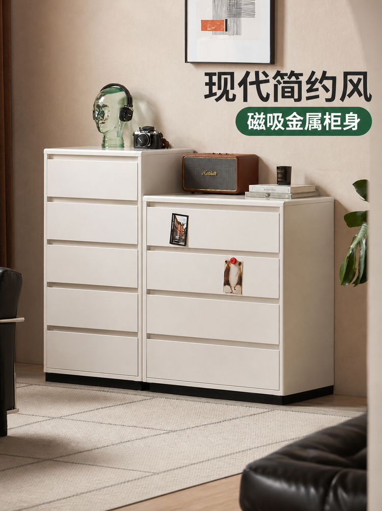 铁艺斗柜现代简约储物柜卧室床尾抽屉柜白色金属边柜