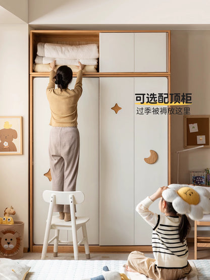 实木儿童衣柜卧室男孩女孩移门衣橱小户型推拉门柜子