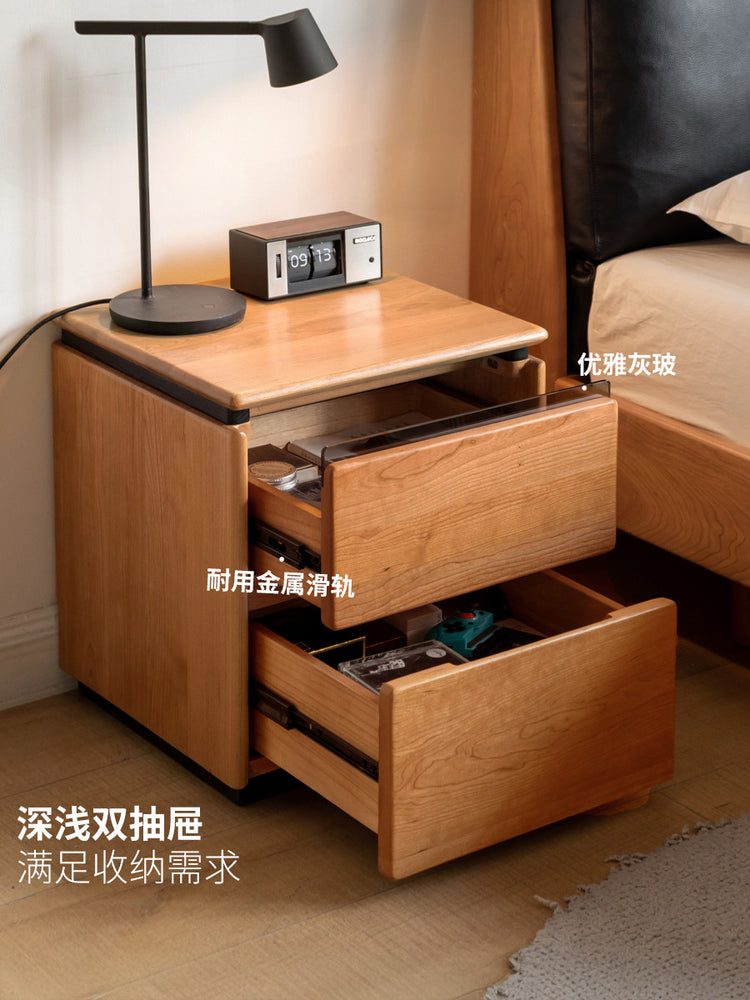 实木床头柜复古樱桃木卧室抽屉柜小户型落地床边柜