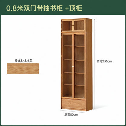 实木书柜樱桃木玻璃柜展示柜书房简约置物柜落地柜子