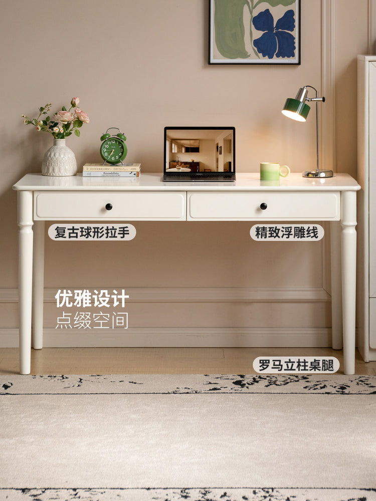 实木书桌法式奶油书房办公桌化妆桌复古白色电脑桌子