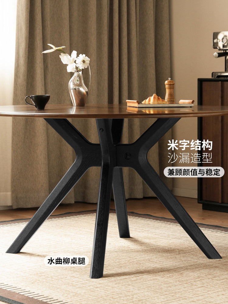 实木餐桌意式轻奢黑胡桃木圆桌餐厅小户型吃饭桌子