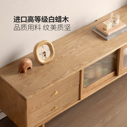 实木电视柜现代简约白蜡木收纳储物一体客厅电视机柜