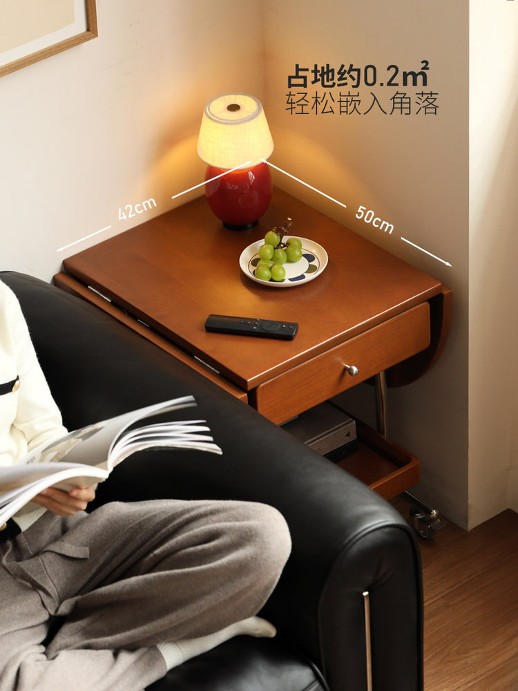 实木茶几客厅复古沙发边几中古风移动推车折叠茶台