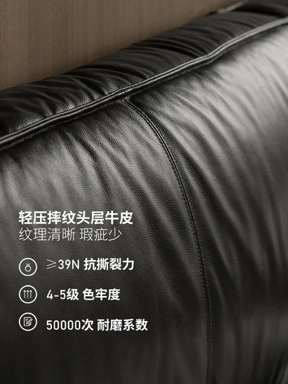 软包床卧室黑色大床互不打扰双人床意式轻奢真皮床