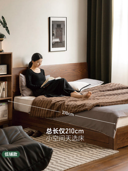 实木床现代简约橡木齐边床卧室大容量储物床箱体床