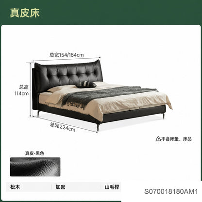 皮艺床卧室黑色真皮床意式轻奢双人床大黑熊齐边床