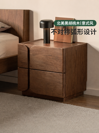 实木床头柜意式轻奢黑胡桃木储物柜卧室小户型收纳柜