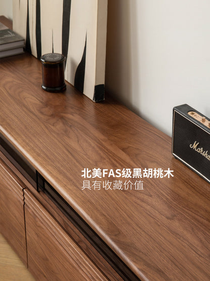 实木电视柜现代简约收纳储物柜落地黑胡桃木客厅地柜