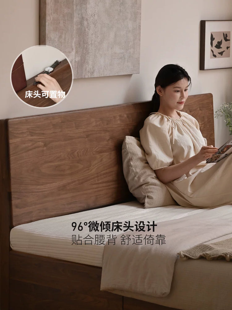 实木床简约黑胡桃木抽屉箱体床卧室复古原木储物双人床