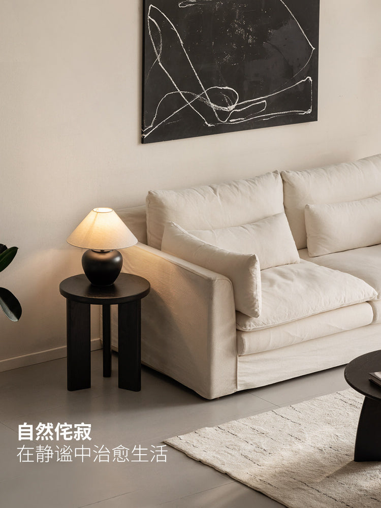 实木边几侘寂风圆几客厅白蜡木小茶几小户型黑色茶台