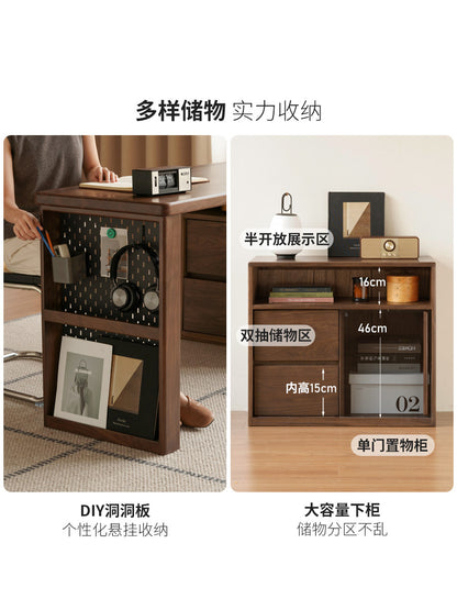 实木书房意式轻奢转角书桌黑胡桃木办公桌电脑桌