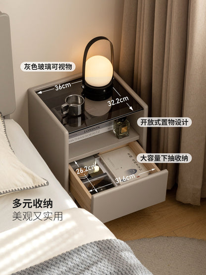 实木床头柜小户型玻璃床边柜轻奢风小柜子卧室储物柜