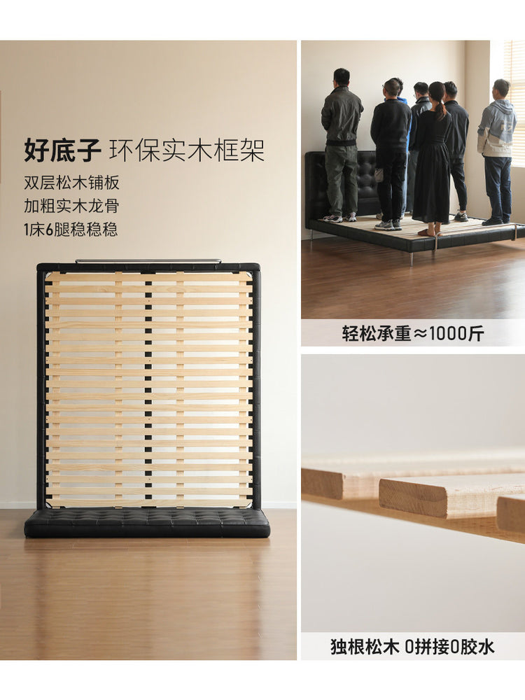 皮艺床意式轻奢全真皮床卧室包豪斯齐边床黑色双人床